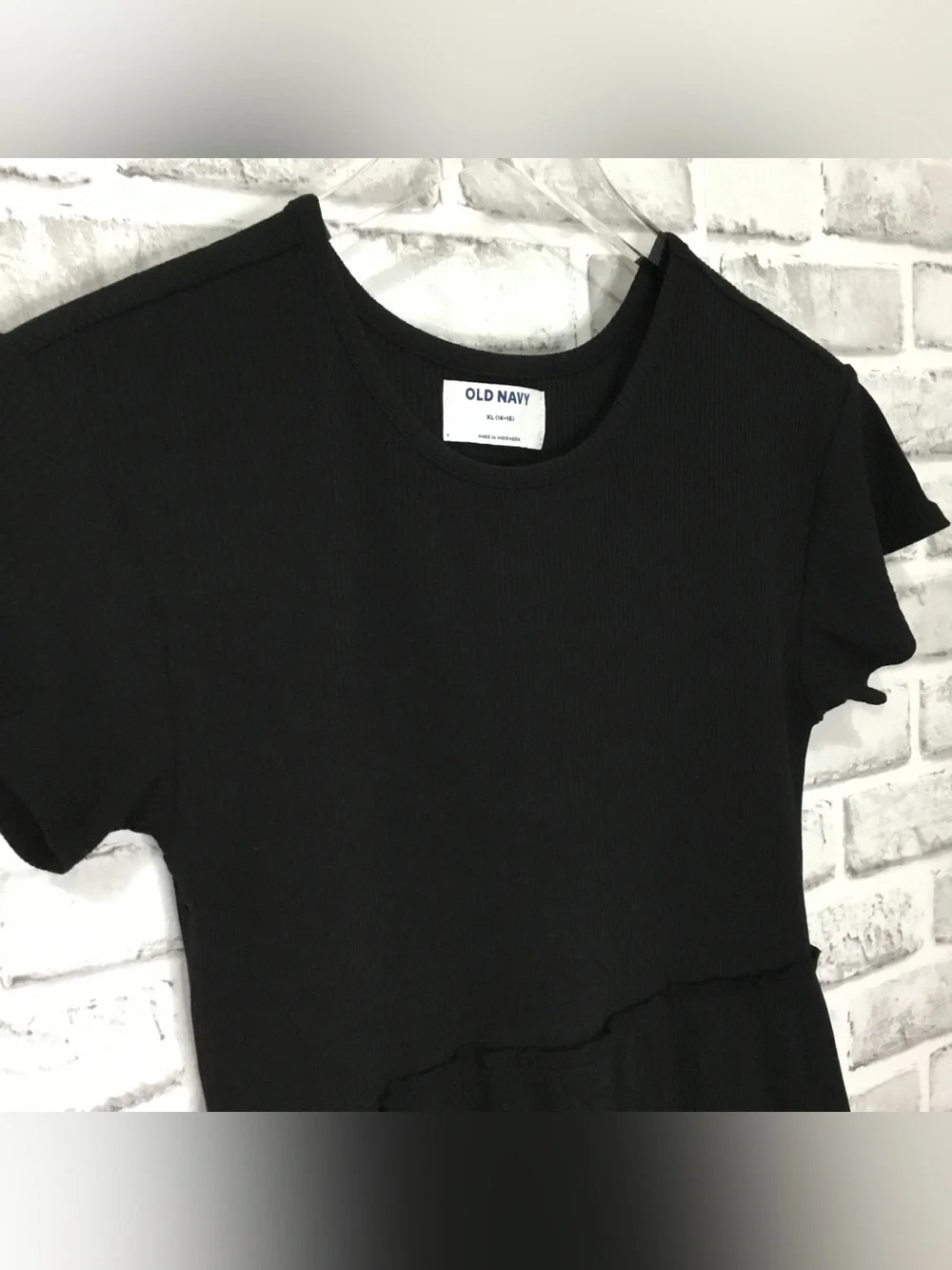 Old Navy Girls Black Ribbed Short Sleeve Loose Dress - K803